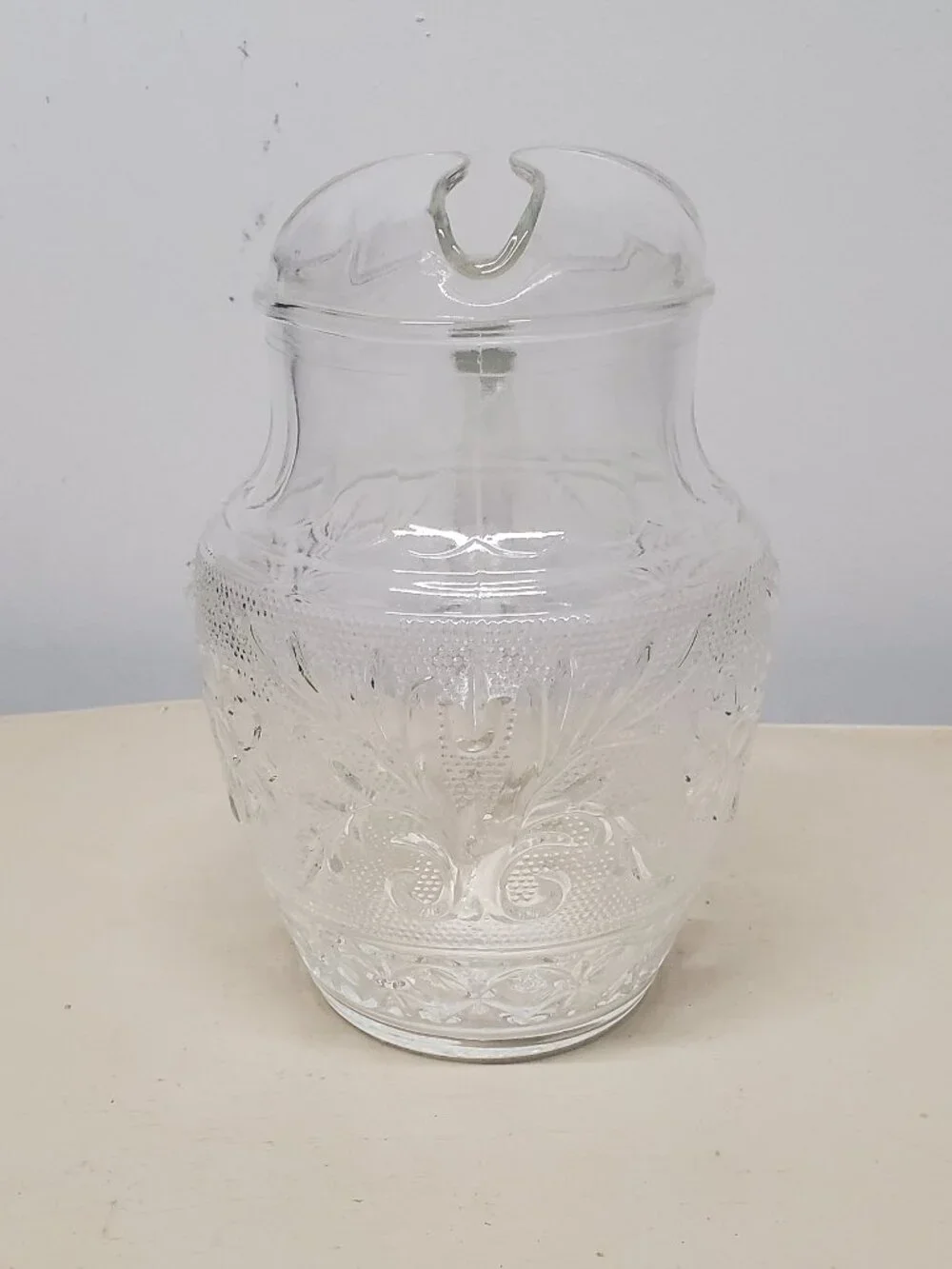 Vintage 37 Oz Ice Lip Juice Pitcher Sandwich Clear by Anchor Hocking